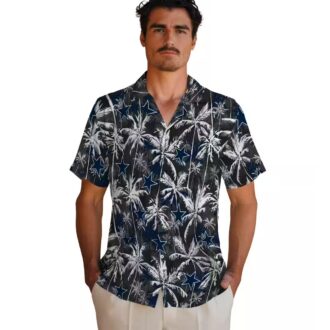 Dallas Cowboys Blue Black Hawaiian Shirt, Palm Pattern Aloha Beach Shirt for NFL Fans