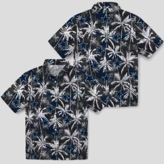 Dallas Cowboys Blue Black Hawaiian Shirt, Palm Pattern Aloha Beach Shirt for NFL Fans