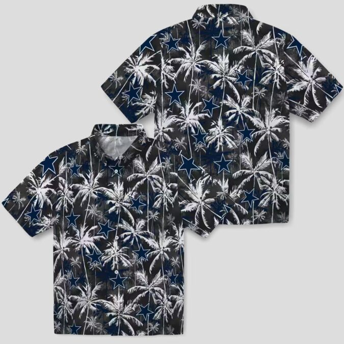 Dallas Cowboys Blue Black Hawaiian Shirt, Palm Pattern Aloha Beach Shirt for NFL Fans
