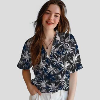 Dallas Cowboys Blue Black Hawaiian Shirt, Palm Pattern Aloha Beach Shirt for NFL Fans