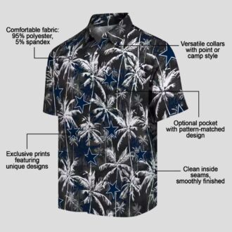 Dallas Cowboys Blue Black Hawaiian Shirt, Palm Pattern Aloha Beach Shirt for NFL Fans