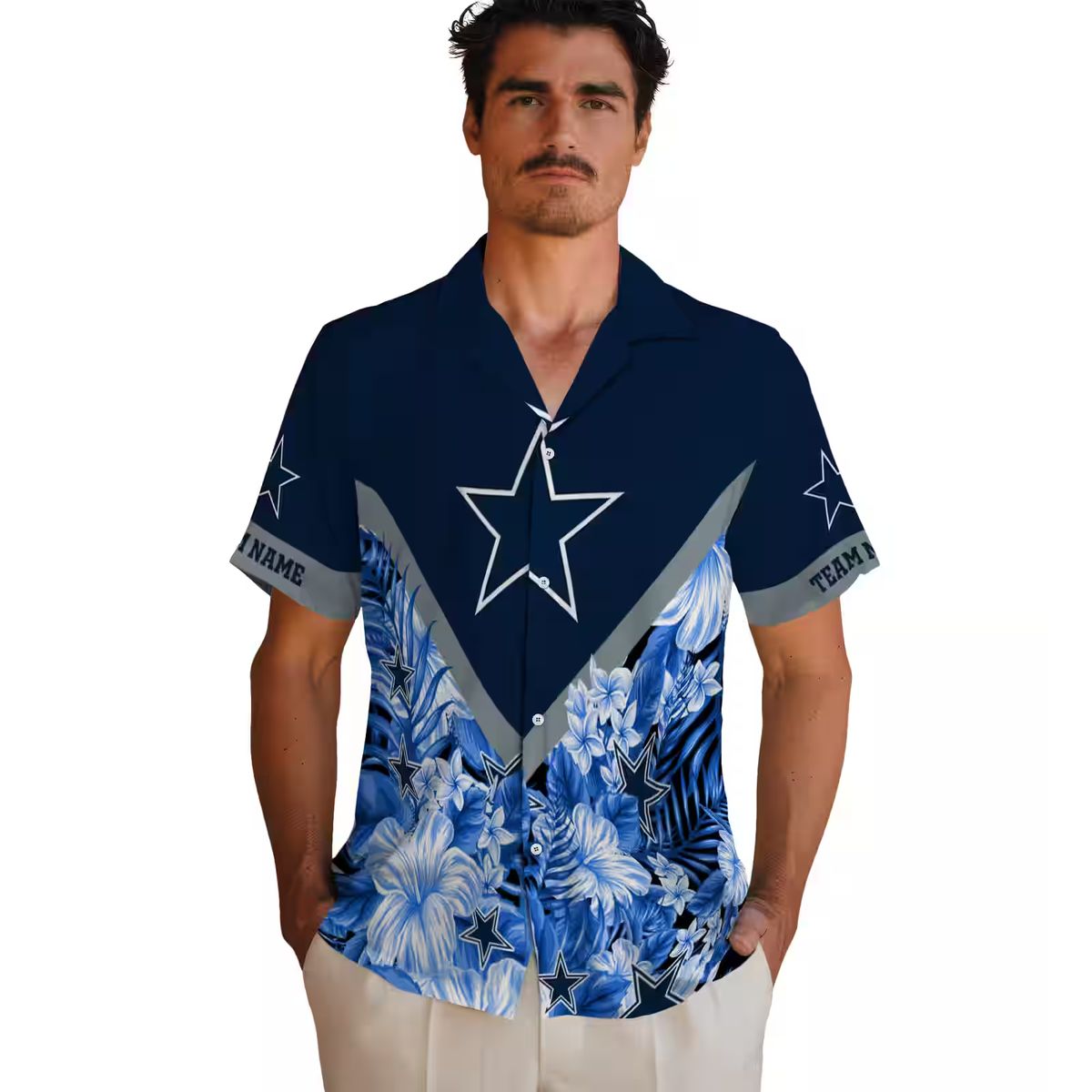 Dallas Cowboys Blue Floral Chevron Hawaiian Shirt, Custom NFL Beach Shirt for Summer