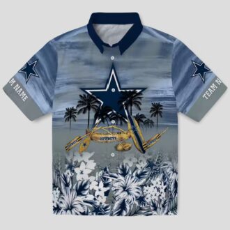 Dallas Cowboys Canoe Hawaiian Shirt, Blue Palm Tree Aloha NFL Team Shirt for Game Day