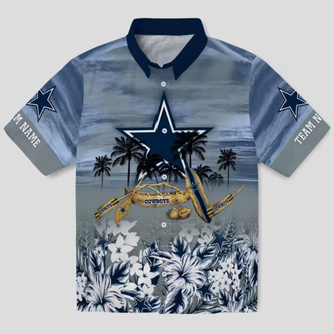 Dallas Cowboys Canoe Hawaiian Shirt, Blue Palm Tree Aloha NFL Team Shirt for Game Day