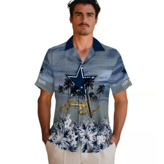 Dallas Cowboys Canoe Hawaiian Shirt, Blue Palm Tree Aloha NFL Team Shirt for Game Day