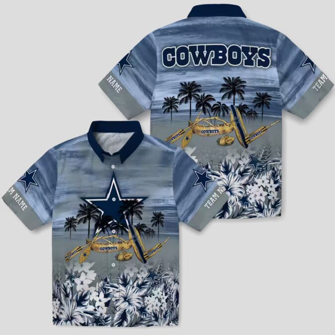 Dallas Cowboys Canoe Hawaiian Shirt, Blue Palm Tree Aloha NFL Team Shirt for Game Day