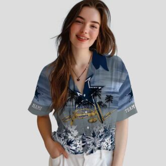 Dallas Cowboys Canoe Hawaiian Shirt, Blue Palm Tree Aloha NFL Team Shirt for Game Day
