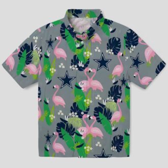 Dallas Cowboys Flamingo Foliage Hawaiian Shirt, Blue Green NFL Team Beach Shirt