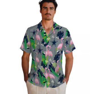 Dallas Cowboys Flamingo Foliage Hawaiian Shirt, Blue Green NFL Team Beach Shirt