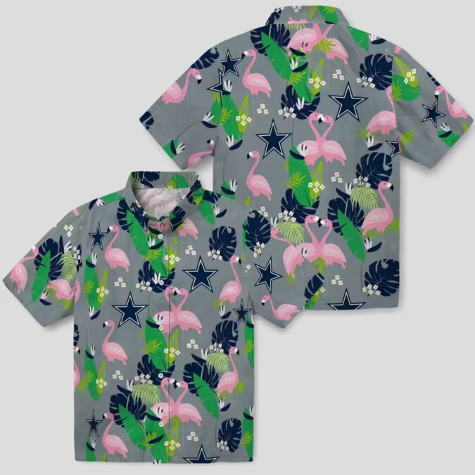 Dallas Cowboys Flamingo Foliage Hawaiian Shirt, Blue Green NFL Team Beach Shirt