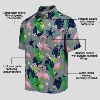 Dallas Cowboys Flamingo Foliage Hawaiian Shirt, Blue Green NFL Team Beach Shirt