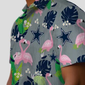 Dallas Cowboys Flamingo Foliage Hawaiian Shirt, Blue Green NFL Team Beach Shirt