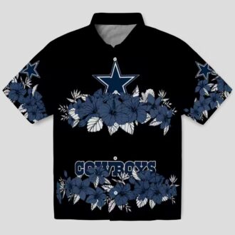 Dallas Cowboys Hawaiian Beach Shirt – Blue & Black Hibiscus Stripe Print