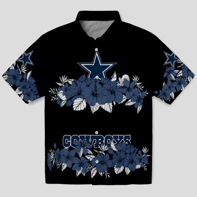 Dallas Cowboys Hawaiian Beach Shirt – Blue & Black Hibiscus Stripe Print
