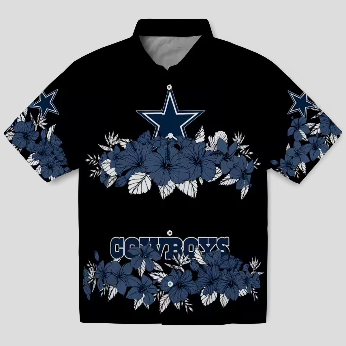 Dallas Cowboys Hawaiian Beach Shirt – Blue & Black Hibiscus Stripe Print