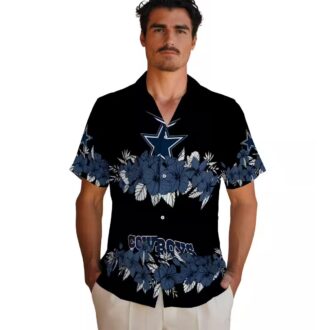 Dallas Cowboys Hawaiian Beach Shirt – Blue & Black Hibiscus Stripe Print