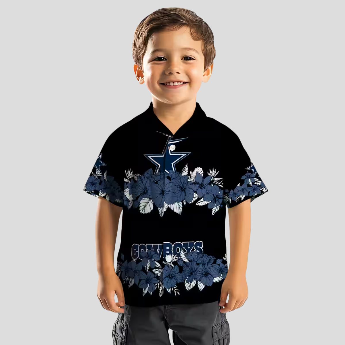 Dallas Cowboys Hawaiian Beach Shirt – Blue & Black Hibiscus Stripe Print