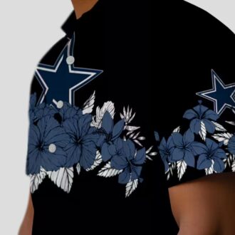Dallas Cowboys Hawaiian Beach Shirt – Blue & Black Hibiscus Stripe Print