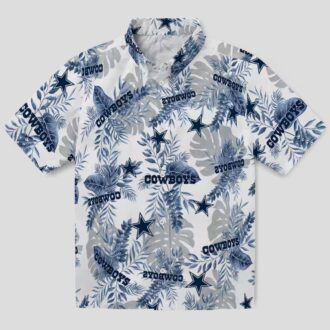 Dallas Cowboys Hawaiian Shirt for Men, Blue White Tropical Leaves NFL Summer Shirt