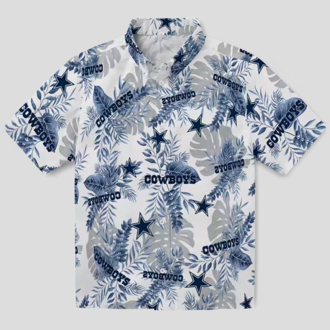 Dallas Cowboys Hawaiian Shirt for Men, Blue White Tropical Leaves NFL Summer Shirt