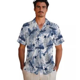 Dallas Cowboys Hawaiian Shirt for Men, Blue White Tropical Leaves NFL Summer Shirt
