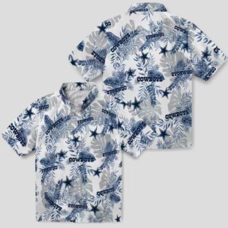 Dallas Cowboys Hawaiian Shirt for Men, Blue White Tropical Leaves NFL Summer Shirt