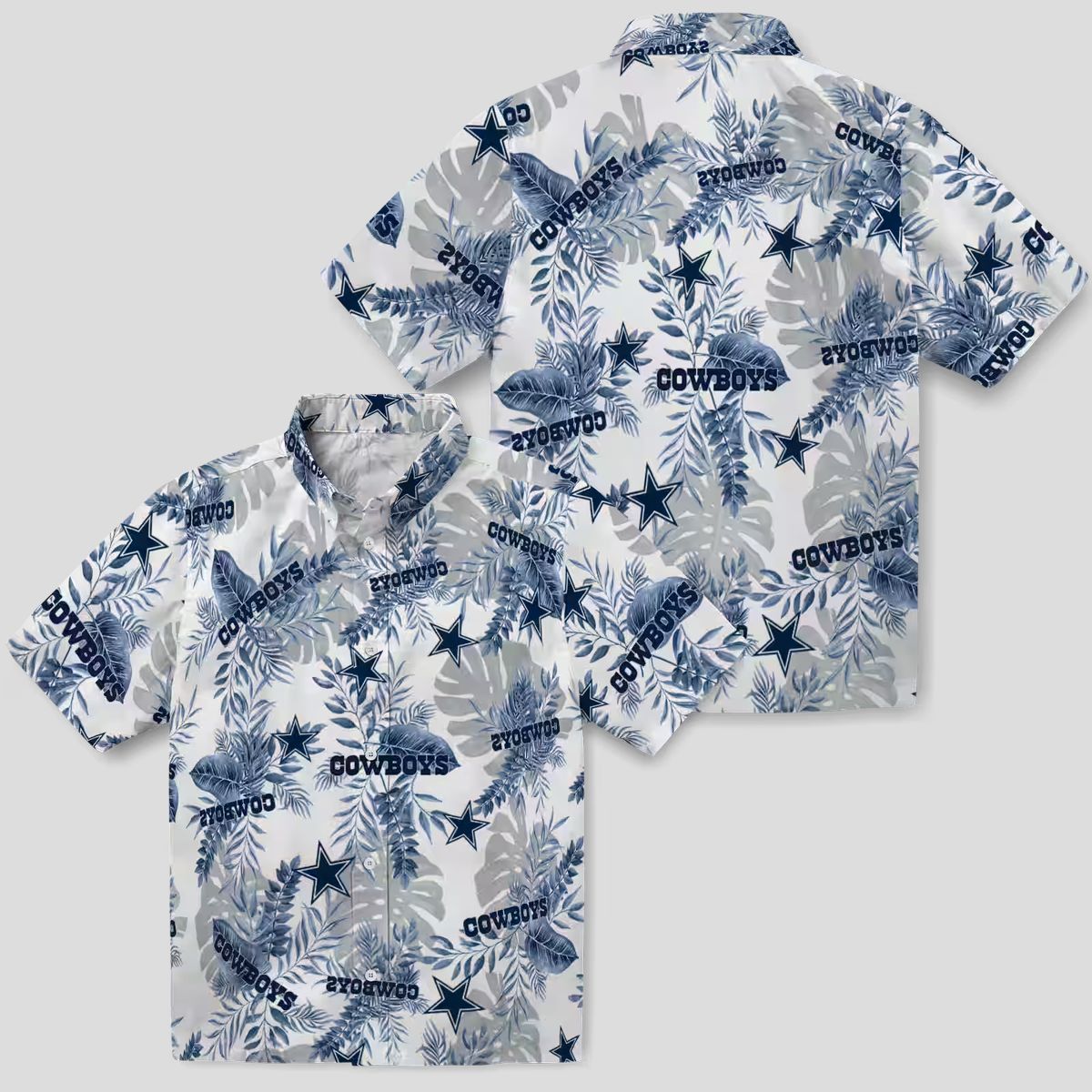 Dallas Cowboys Hawaiian Shirt for Men, Blue White Tropical Leaves NFL Summer Shirt