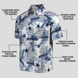 Dallas Cowboys Hawaiian Shirt for Men, Blue White Tropical Leaves NFL Summer Shirt