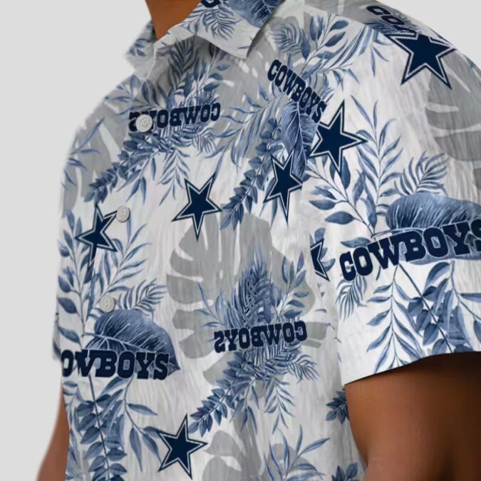 Dallas Cowboys Hawaiian Shirt for Men, Blue White Tropical Leaves NFL Summer Shirt