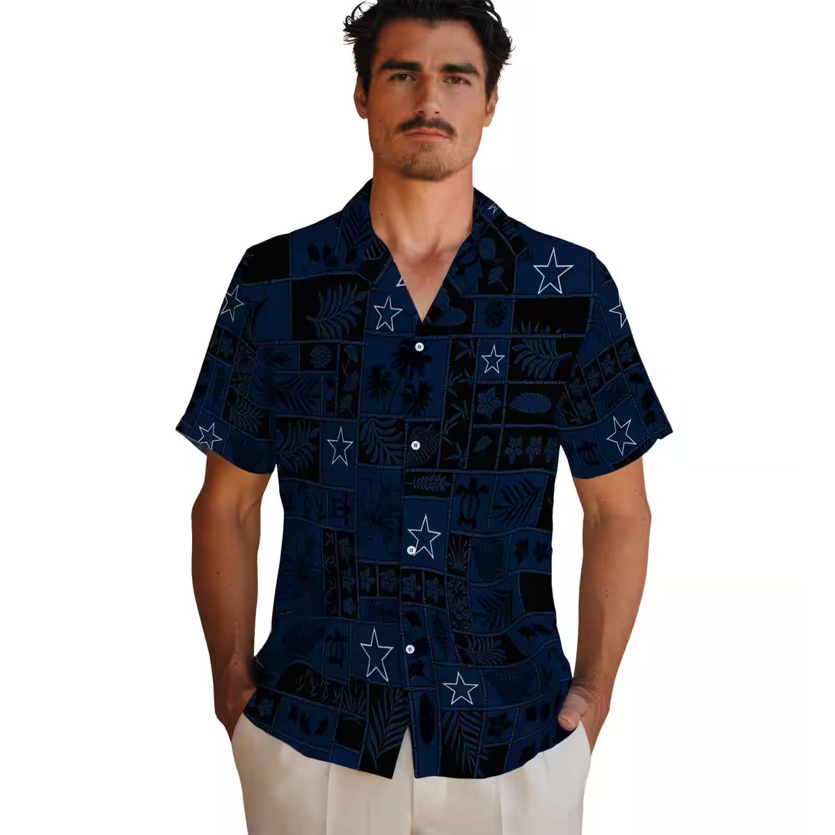 Dallas Cowboys Hawaiian Shirt, Tropical Patchwork Aloha Beach Shirt for NFL Fans