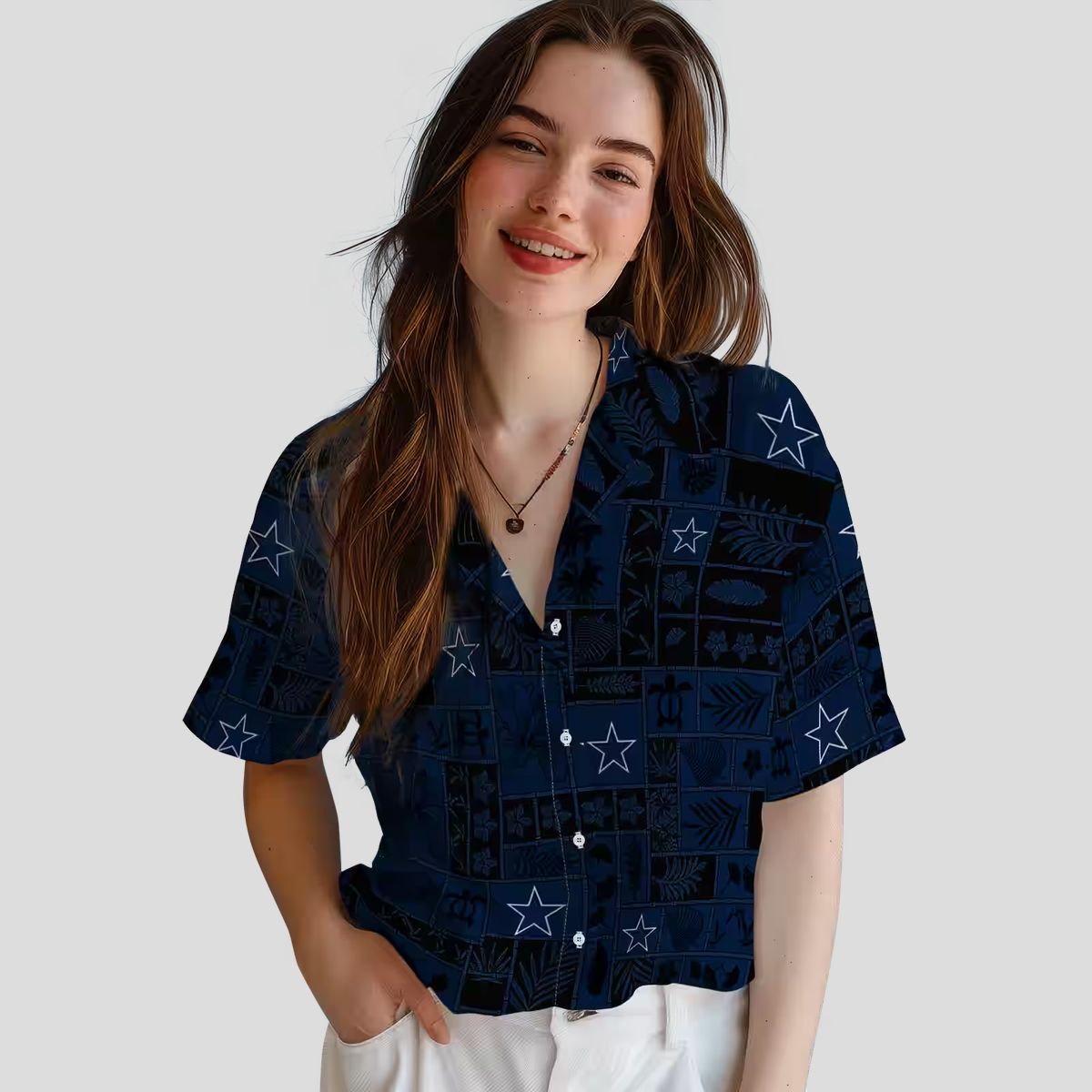 Dallas Cowboys Hawaiian Shirt, Tropical Patchwork Aloha Beach Shirt for NFL Fans
