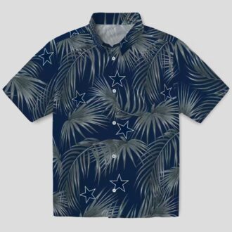 Dallas Cowboys Hawaiian Vacation Shirt, Blue Leafy Palms Aloha Shirt for Football Fans