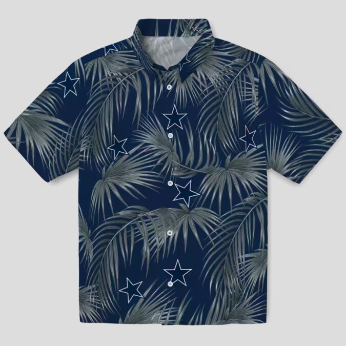 Dallas Cowboys Hawaiian Vacation Shirt, Blue Leafy Palms Aloha Shirt for Football Fans