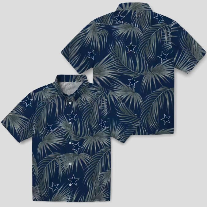 Dallas Cowboys Hawaiian Vacation Shirt, Blue Leafy Palms Aloha Shirt for Football Fans