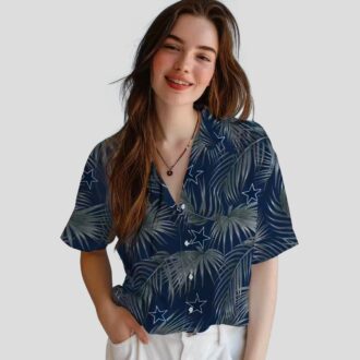 Dallas Cowboys Hawaiian Vacation Shirt, Blue Leafy Palms Aloha Shirt for Football Fans
