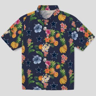 Dallas Cowboys Navy Blue Hawaiian Shirt, Summer Beach Aloha Shirt with Hibiscus & Fruits