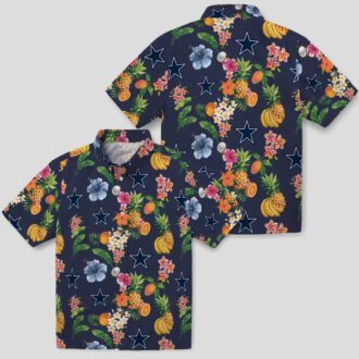 Dallas Cowboys Navy Blue Hawaiian Shirt, Summer Beach Aloha Shirt with Hibiscus & Fruits
