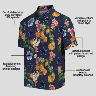 Dallas Cowboys Navy Blue Hawaiian Shirt, Summer Beach Aloha Shirt with Hibiscus & Fruits