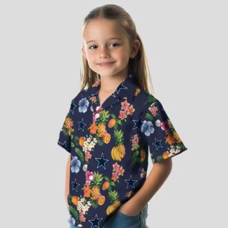 Dallas Cowboys Navy Blue Hawaiian Shirt, Summer Beach Aloha Shirt with Hibiscus & Fruits