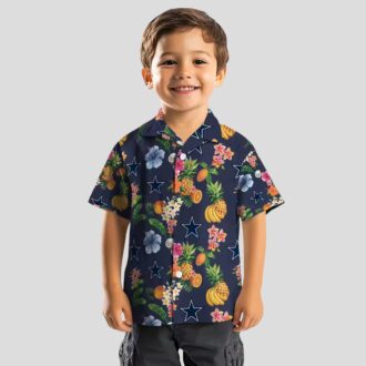 Dallas Cowboys Navy Blue Hawaiian Shirt, Summer Beach Aloha Shirt with Hibiscus & Fruits