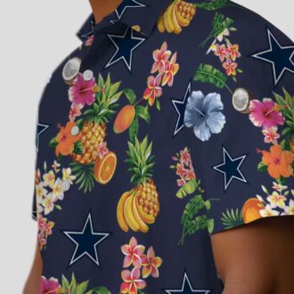 Dallas Cowboys Navy Blue Hawaiian Shirt, Summer Beach Aloha Shirt with Hibiscus & Fruits