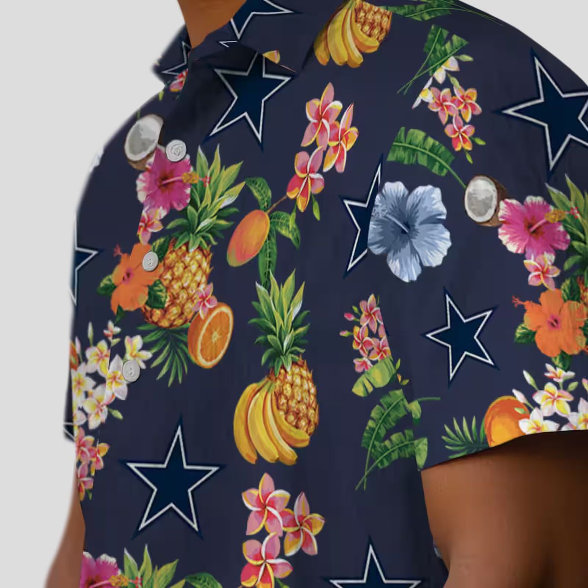 Dallas Cowboys Navy Blue Hawaiian Shirt, Summer Beach Aloha Shirt with Hibiscus & Fruits
