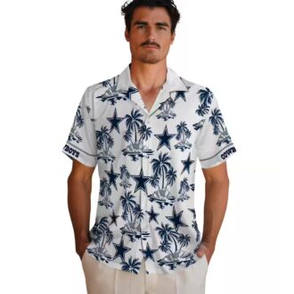 Dallas Cowboys NFL Hawaiian Shirt, Tropical Palm Island Blue White Aloha Shirt
