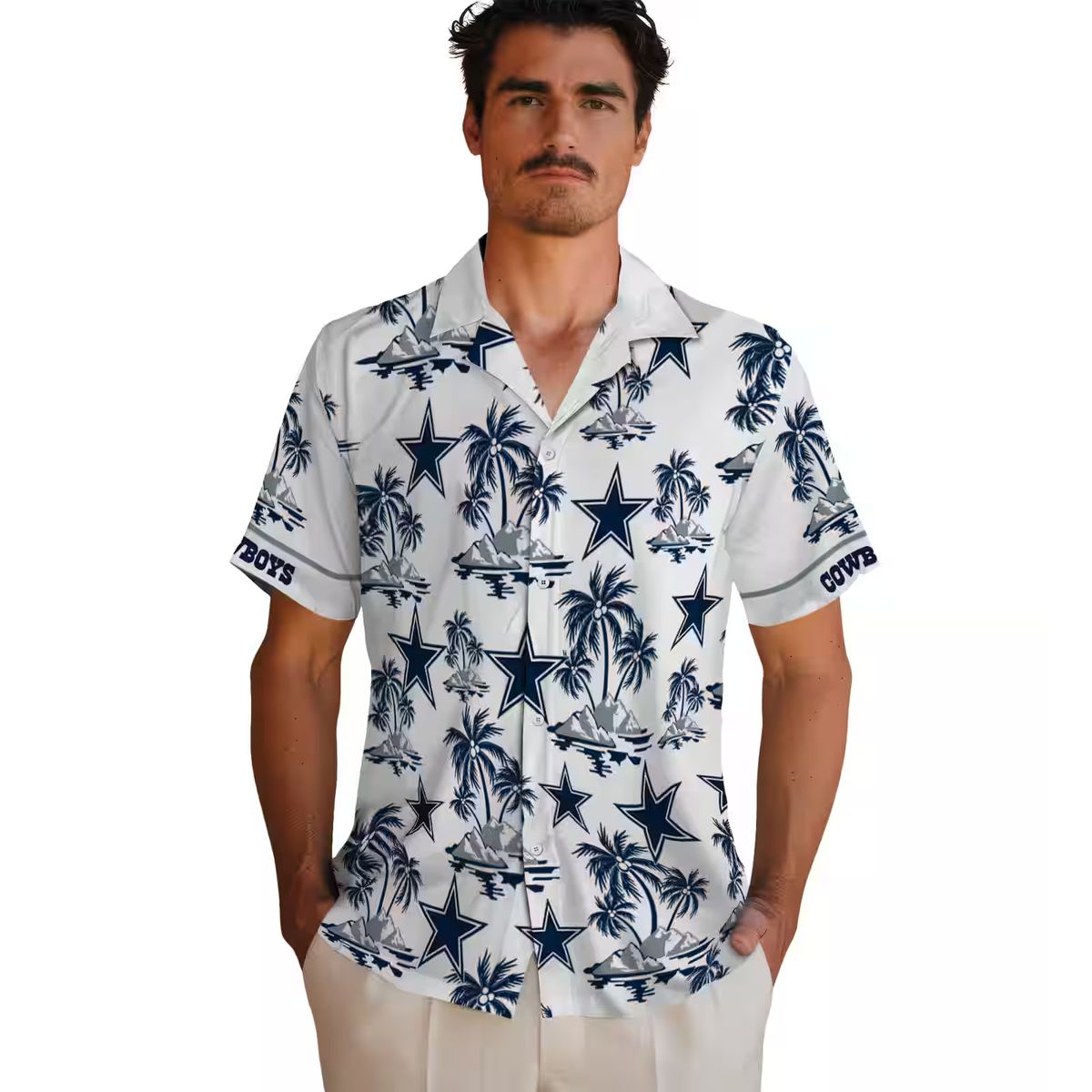 Dallas Cowboys NFL Hawaiian Shirt, Tropical Palm Island Blue White Aloha Shirt