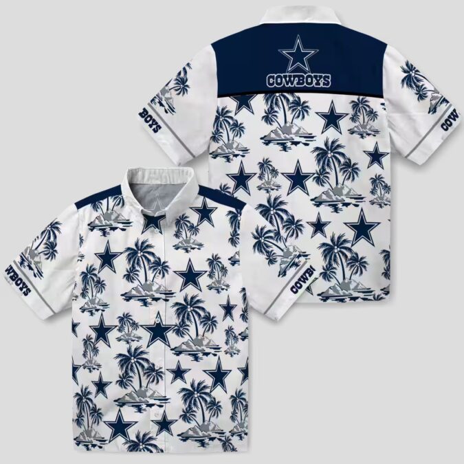 Dallas Cowboys NFL Hawaiian Shirt, Tropical Palm Island Blue White Aloha Shirt
