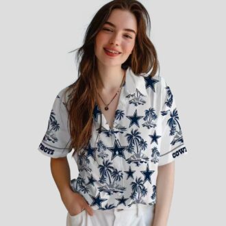 Dallas Cowboys NFL Hawaiian Shirt, Tropical Palm Island Blue White Aloha Shirt