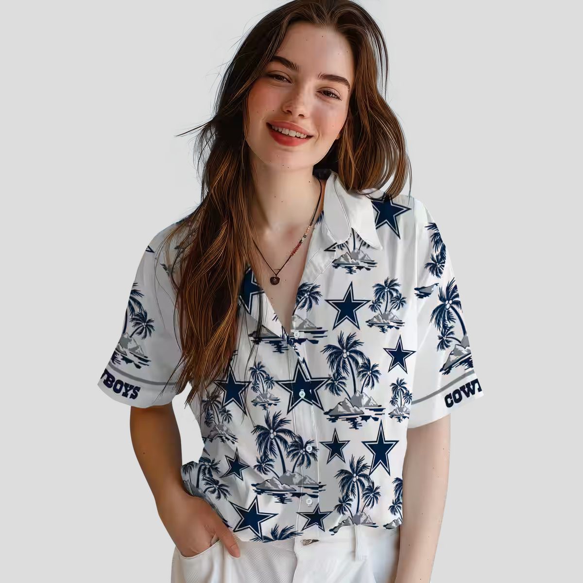 Dallas Cowboys NFL Hawaiian Shirt, Tropical Palm Island Blue White Aloha Shirt