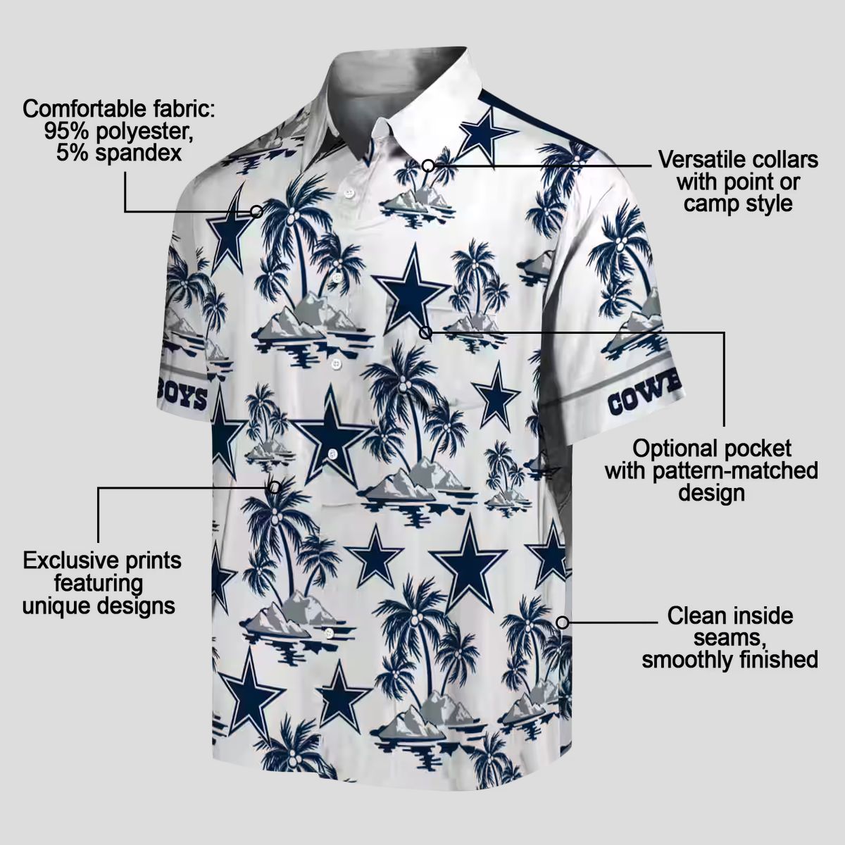 Dallas Cowboys NFL Hawaiian Shirt, Tropical Palm Island Blue White Aloha Shirt