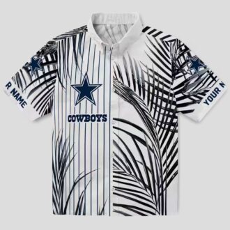 Dallas Cowboys Palm Stripes Hawaiian Shirt, Aloha Summer Blue Black White Shirt for Mens