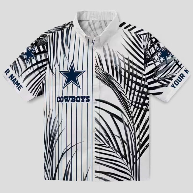 Dallas Cowboys Palm Stripes Hawaiian Shirt, Aloha Summer Blue Black White Shirt for Mens